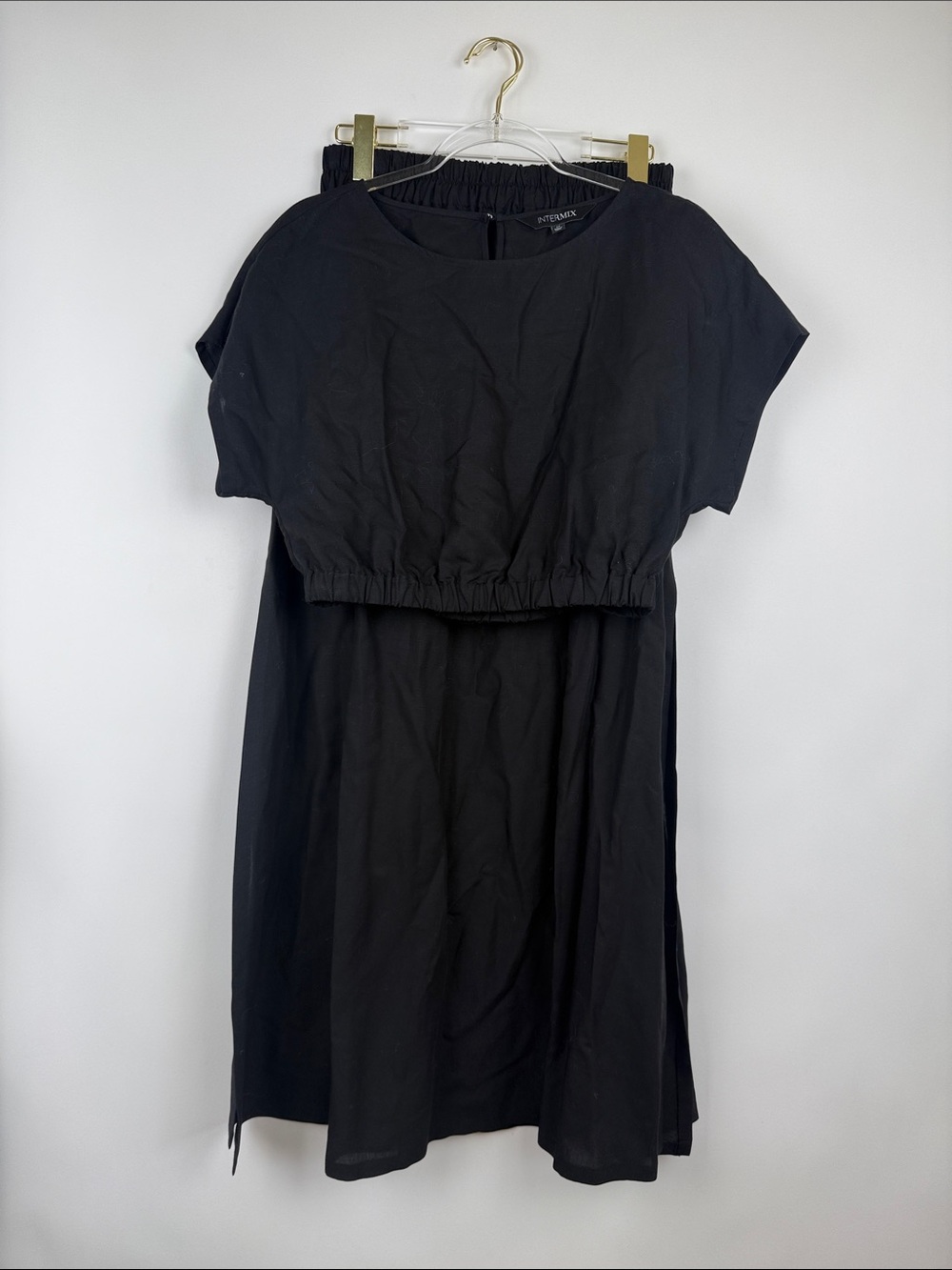 Intermix Two Piece Black Linen Set Cropped Top Long Maxi Skirt Size Medium
